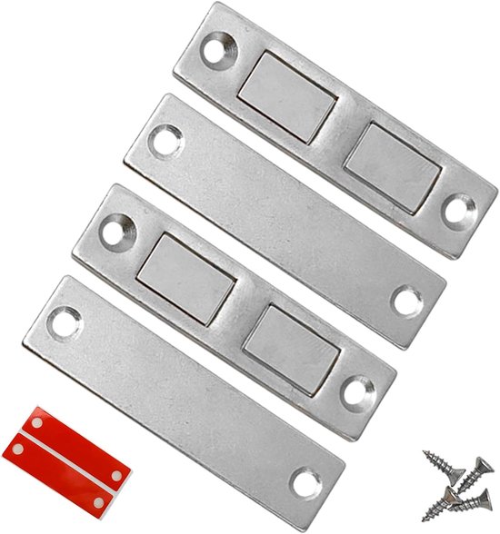 Magnetische kastdeur, 2 stuks, ultradunne deurmagneet, roestvrij stalen magneten voor kasten, zelfklevende magneetsluiting voor keukenkasten, laden en kledingkasten, zilver