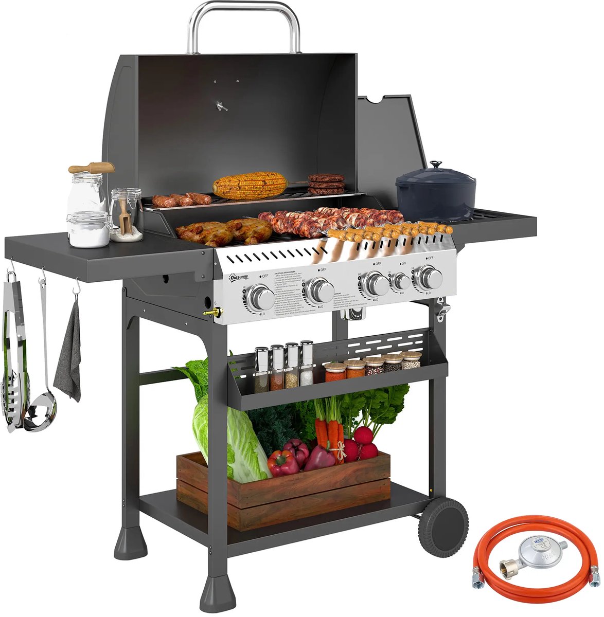 Gas BBQ 5 branders 135 x 55 x 103 cm