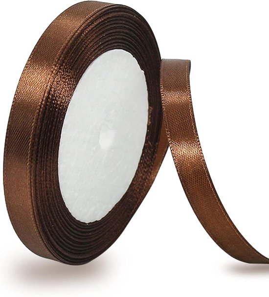 Ruban de satin marron 10 mm - 22 m - Ruban décoratif pour cadeaux - Ruban large - Ruban en Tissus pour mariages, Doop et anniversaires