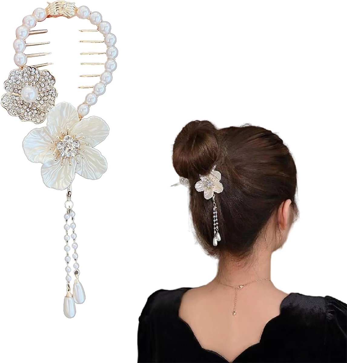 2 stuks Diamanten kwastjes haarspeld, parel paardenstaart, staartclip, vaste haarklem, vrouwen knot, haarspelden, haaraccessoires