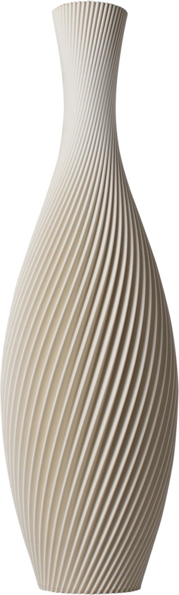 Slimprint Vaas FLORA, Creme Wit, D18,4 x H60 cm, Hoge Spiraal Vaas met Elegant Gestreept Design voor Pampas Pluimen, Gemaakt van Gerecycled Biokunststof van Fruitverpakkingen