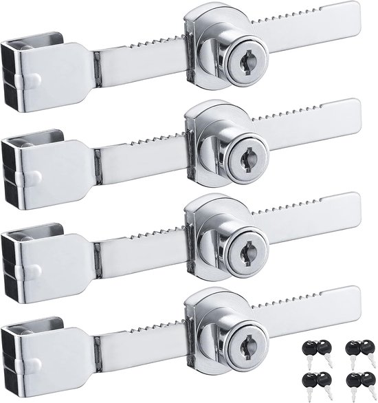 HSEAMALL 4pcs Glass Sliding Door Lock, Display Cabinet Display Cabinet Locks, Chrome Finish Glass Cabinet Lock Keyed Keyed (Small)