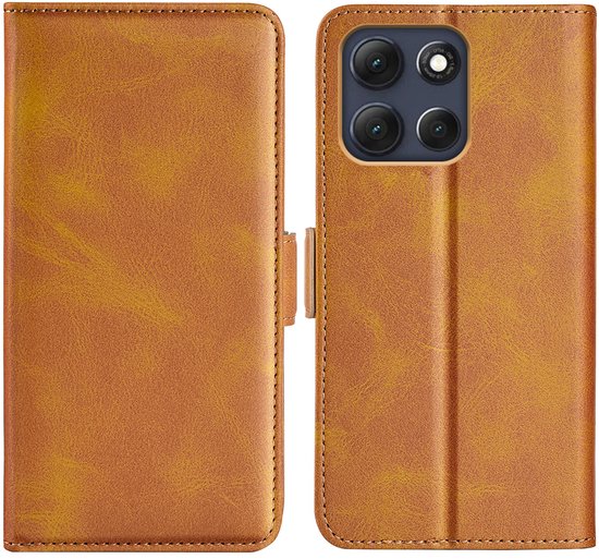 Étui portefeuille de Luxe MobyDefend Motorola Moto G86 (fermeture latérale) - Marron clair - Étui pour téléphone portable - Compatible avec : Motorola Moto G86