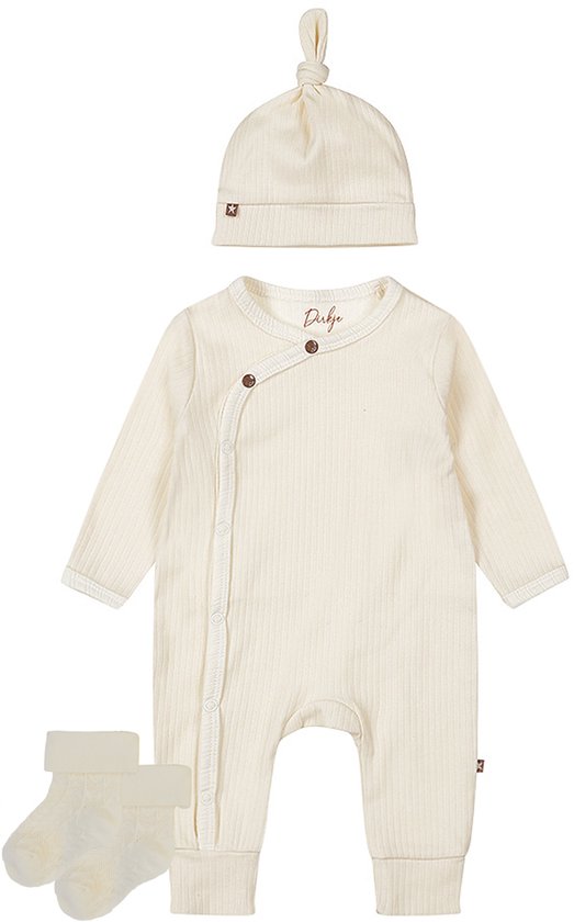 Dirkje - Noppies - Ensemble de vêtements - Combinaison unisexe avec chapeau Blanc cassé - 1 paire de chaussettes avoine avec motif - 62