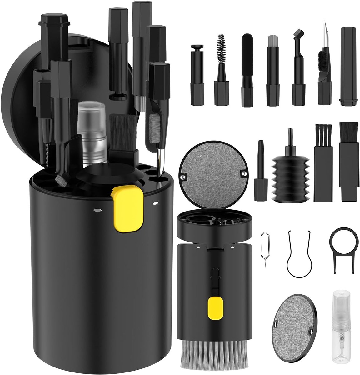 20-in-1 toetsenbordreinigingsset met toetsenbordreinigingsborstel, Geschikt voor AirPods 1/2/3 / Pro, camera's, computers, mobiele telefoons, pc-reinigingsgadgets (zwart)