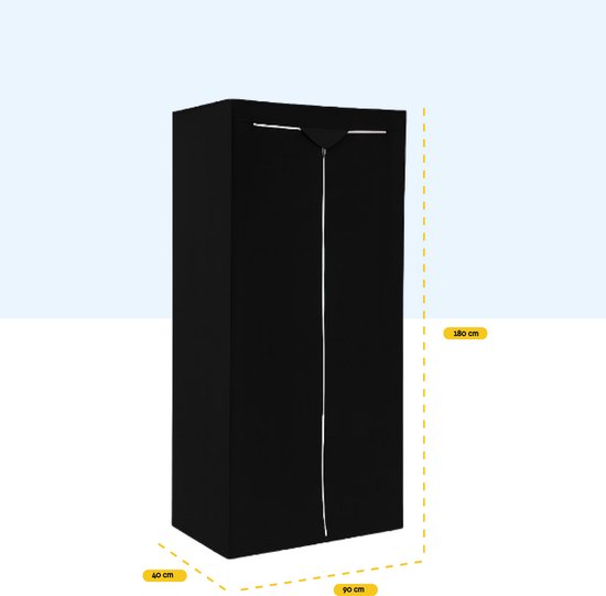 Housse de rangement noire mesurant 180 cm de haut, 90 cm de large et 40 cm de profondeur.
