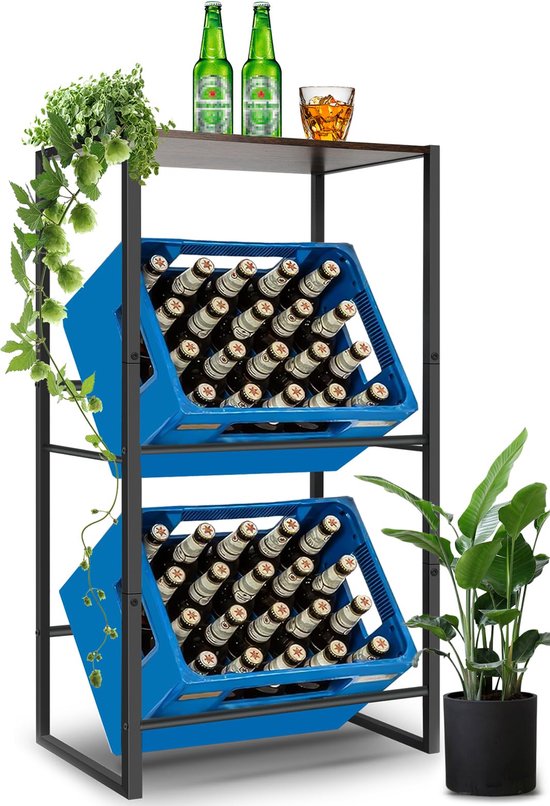 Metaal Rek 150 Kg LifeStages - Krattenrek - Drankenrek Voor 3 Dozen Met Industriële Opbergrek Met Plank Bruin