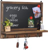 unho Wandbord met haken - 42x30cm keukenbord - memobord - familieberichtbord - rustiek houten frame krijtbord - plank en 4 metalen haken