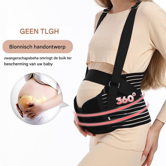 Zwarte zwangerschapsband die de buik omringt voor bescherming van de baby. 360° ondersteuning.