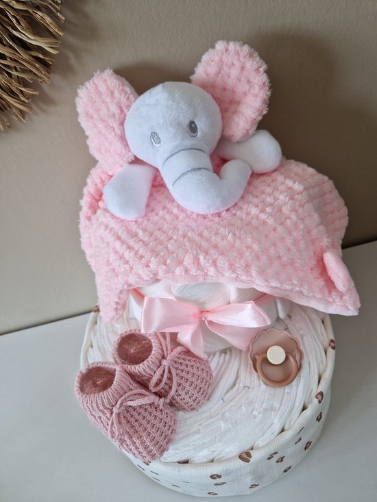Luiertaart medium olifant meisje - babyshower- kraamcadeau van Merkloos — afbeelding 2