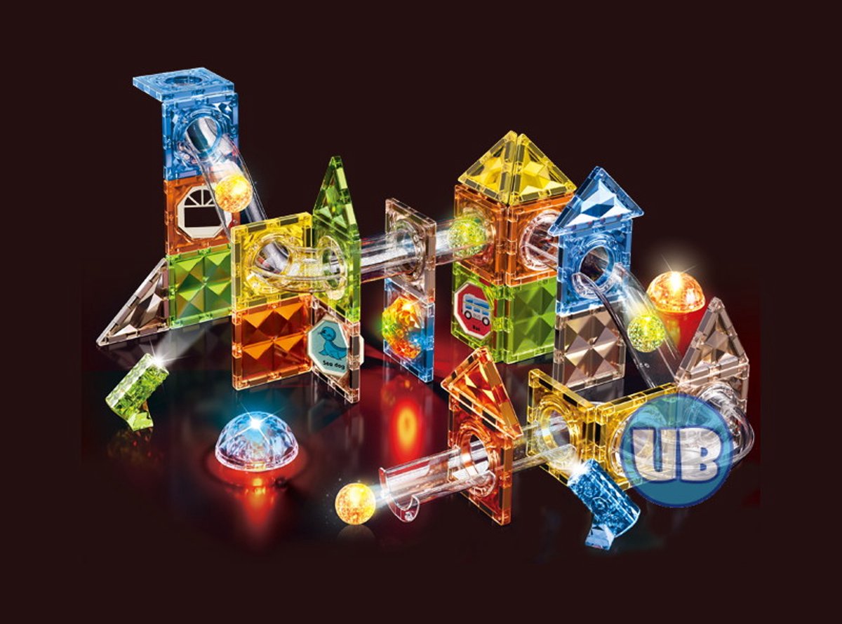 Magnetic Tiles - Knikkerbaan met Discobal en Lichteffect - 69 delig - Magnetische Bouwblokken