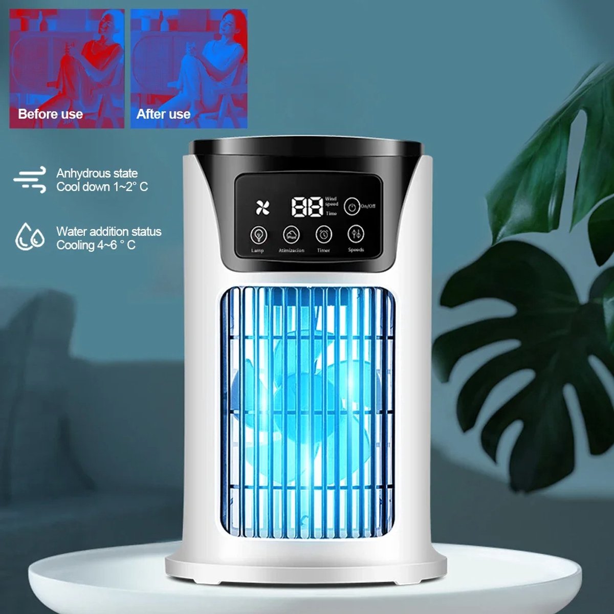 Draagbare airco - Ventilator - Mini ventilator - Air cooler - Mobiele Aircooler- Desktop Thuis Kamer Camping Kantoor – foto 6