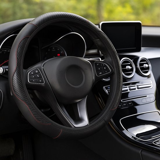 Couvre-volant de voiture motif en fibre de carbone I couvre-volant I antidérapant I cuir PU I pour Guidons d'un diamètre de 37 à 38 cm