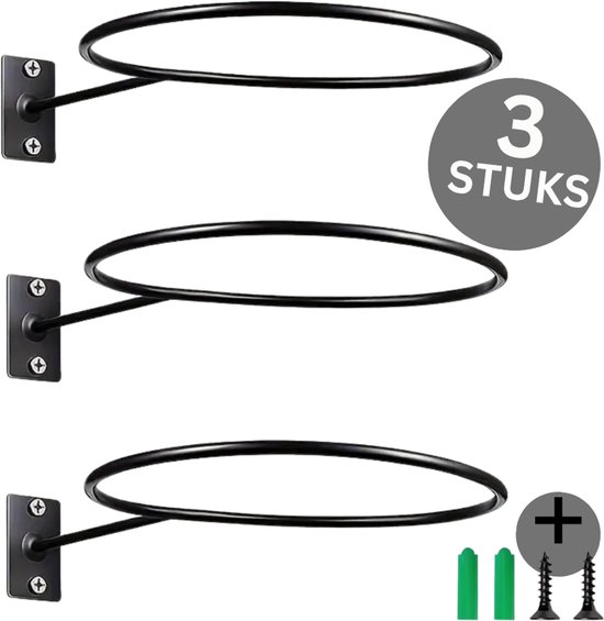 Ensemble de 3 supports de ballon muraux noirs et ronds, avec vis et chevilles.