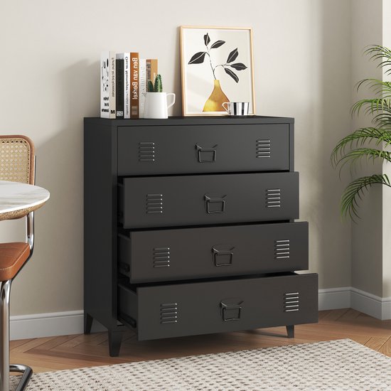 Ladekast Hämeenlinna commode met lades 92x80x40 cm zwart [en.casa]