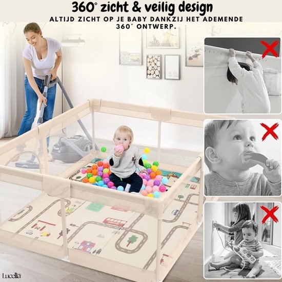 Grondbox Baby Beige – Inklapbaar – Inclusief mat & Speelballen - Broya