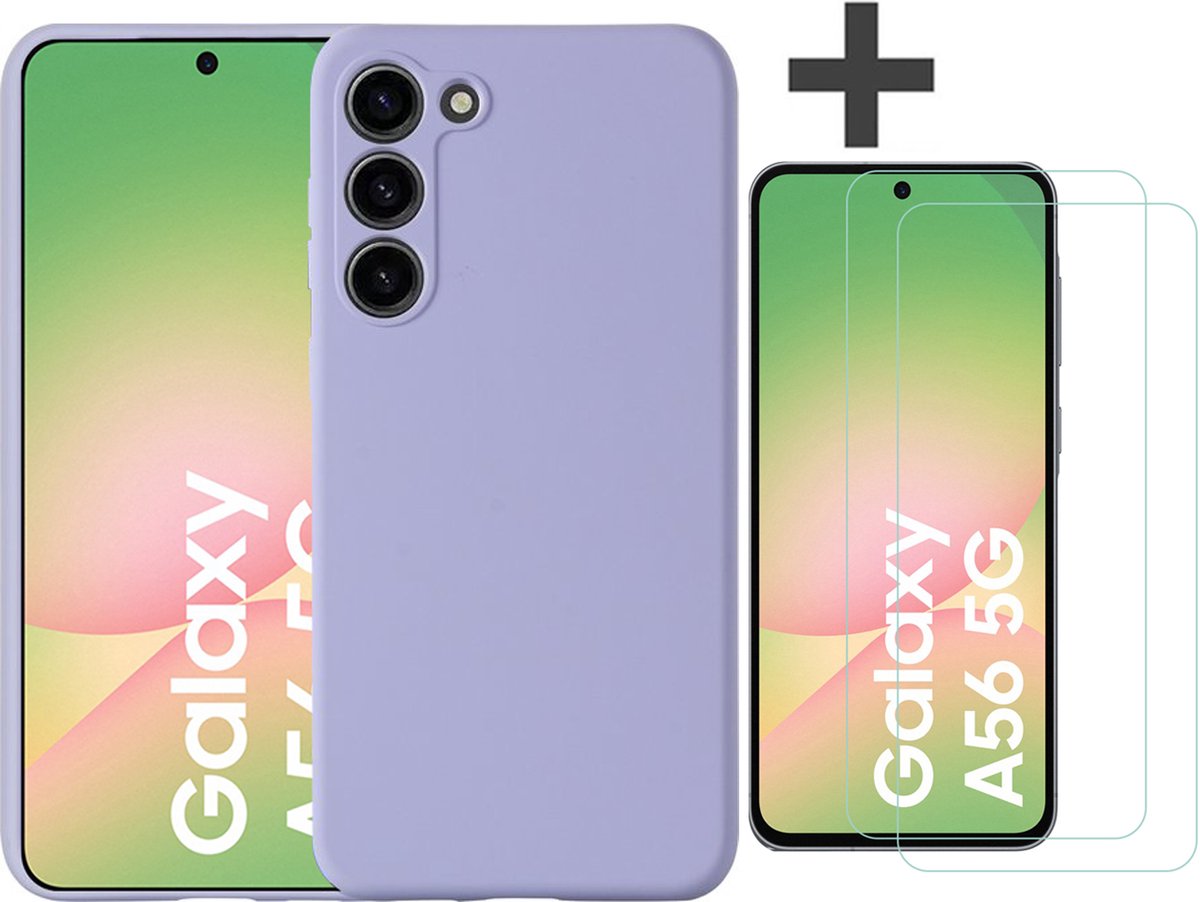 Hoesje geschikt voor Samsung Galaxy A56 hoesje zacht siliconen met 2 Stuks gehard glas Screenprotectors- Arara backcover - Lila
