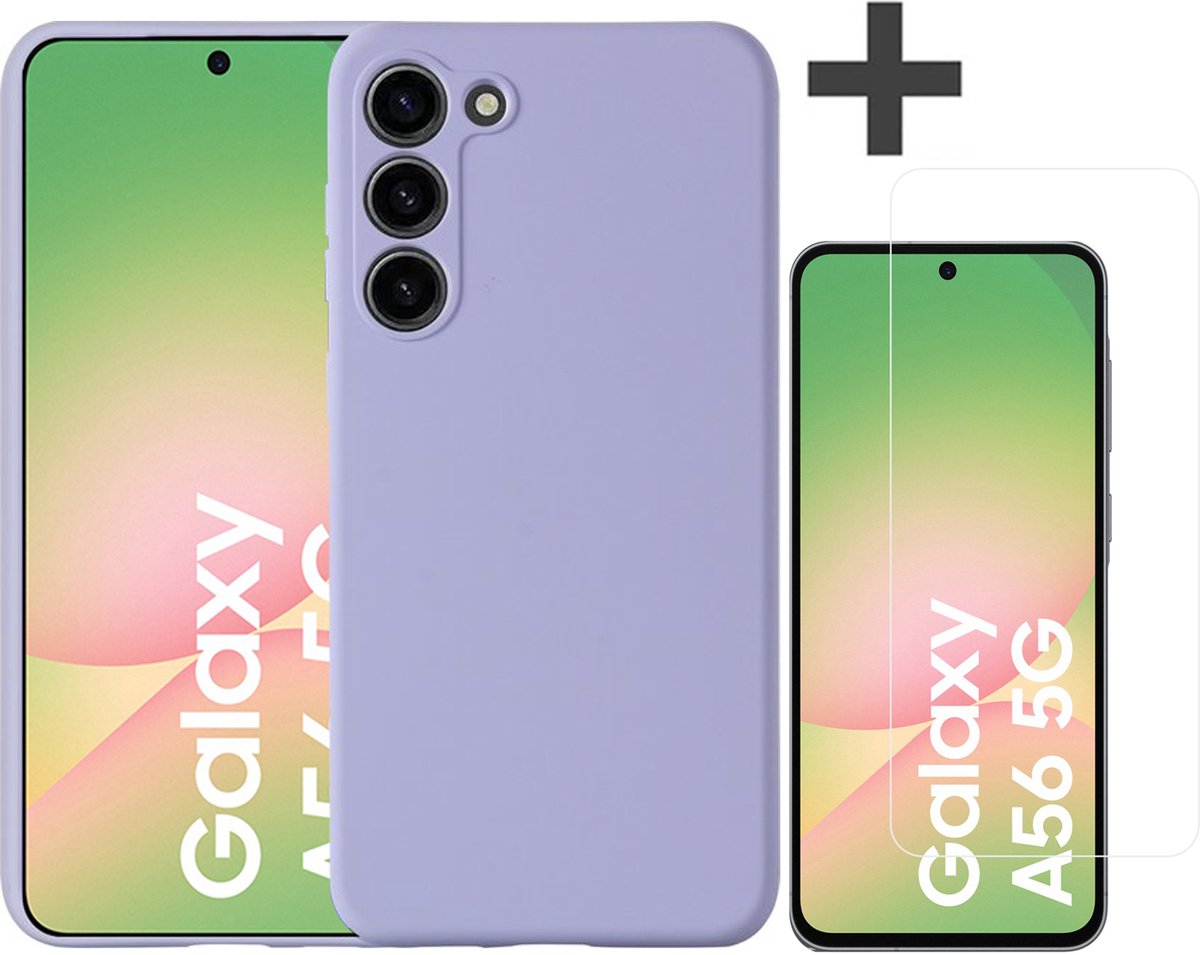 Hoesje geschikt voor Samsung Galaxy A56 hoesje zacht siliconen met gehard glas Screenprotector- Arara backcover - Lila