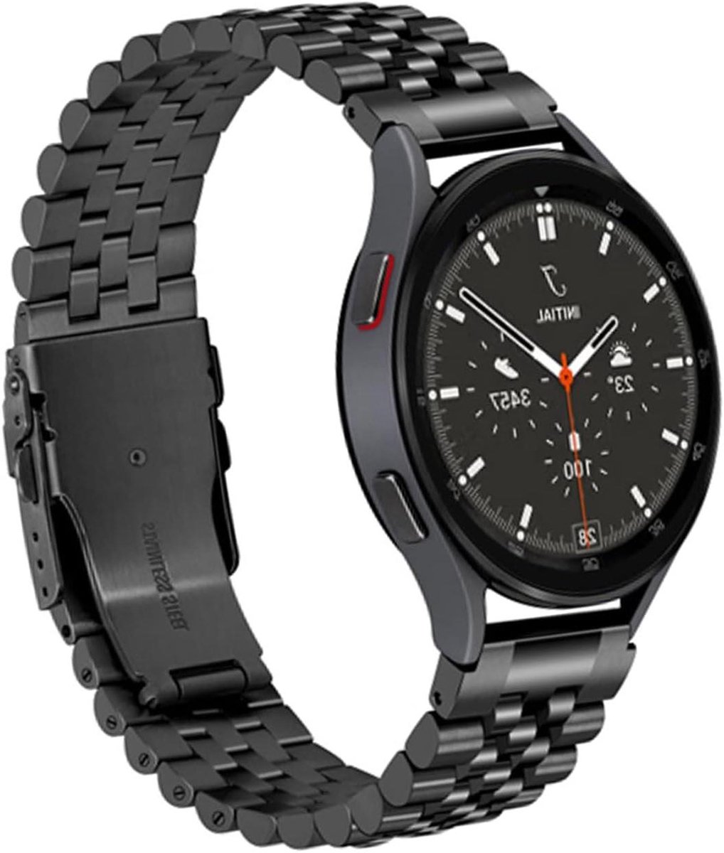 Allecto Premium - Roestvrij stalen horlogeband 20 mm zwart en zilver voor Galaxy Watch 7-6-5-4 band - Duurzame metalen armband 40 mm 44 mm en Galaxy Watch 4 Classic 42 mm 46 mm - Stijlvolle accessoire met stevige sluiting.