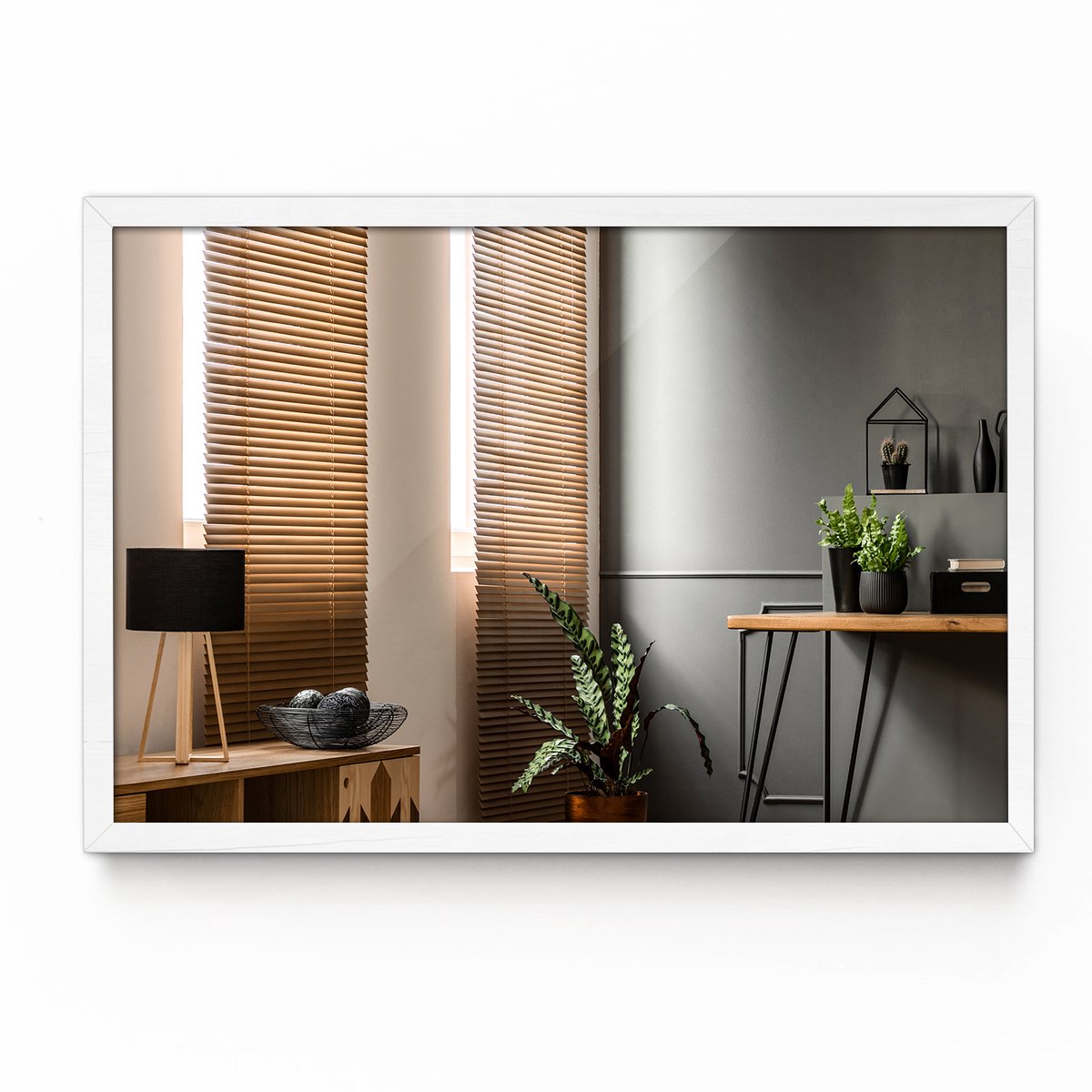 Tulup Spiegel - Spiegel in een witte MDF lijst - 100 cm x 70 cm - Unieke make-up Spiegel - Badkamerspiegel - Gangspiegel - Eetkamer - Spiegel in een rechthoekige lijst - Moderne wandspiegel - Scandinavisch Design - Natuurlijk design Spiegel