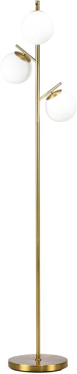 HOMCOM staande lamp - met 3 lampenkappen - voetschakelaar - goud
