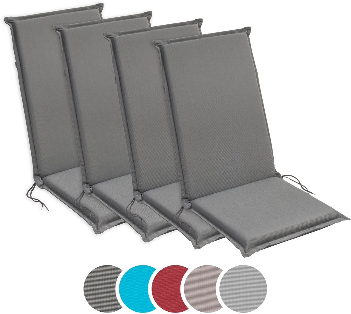 sleepling 50 x 120 cm Outdoor stoelkussen met hoge rug | set van 4 | zitkussen voor tuinstoel | met bevestigingsbanden | Made in EU | afneembare hoes van polyester, wasbaar op 30 graden | antracietgrijs