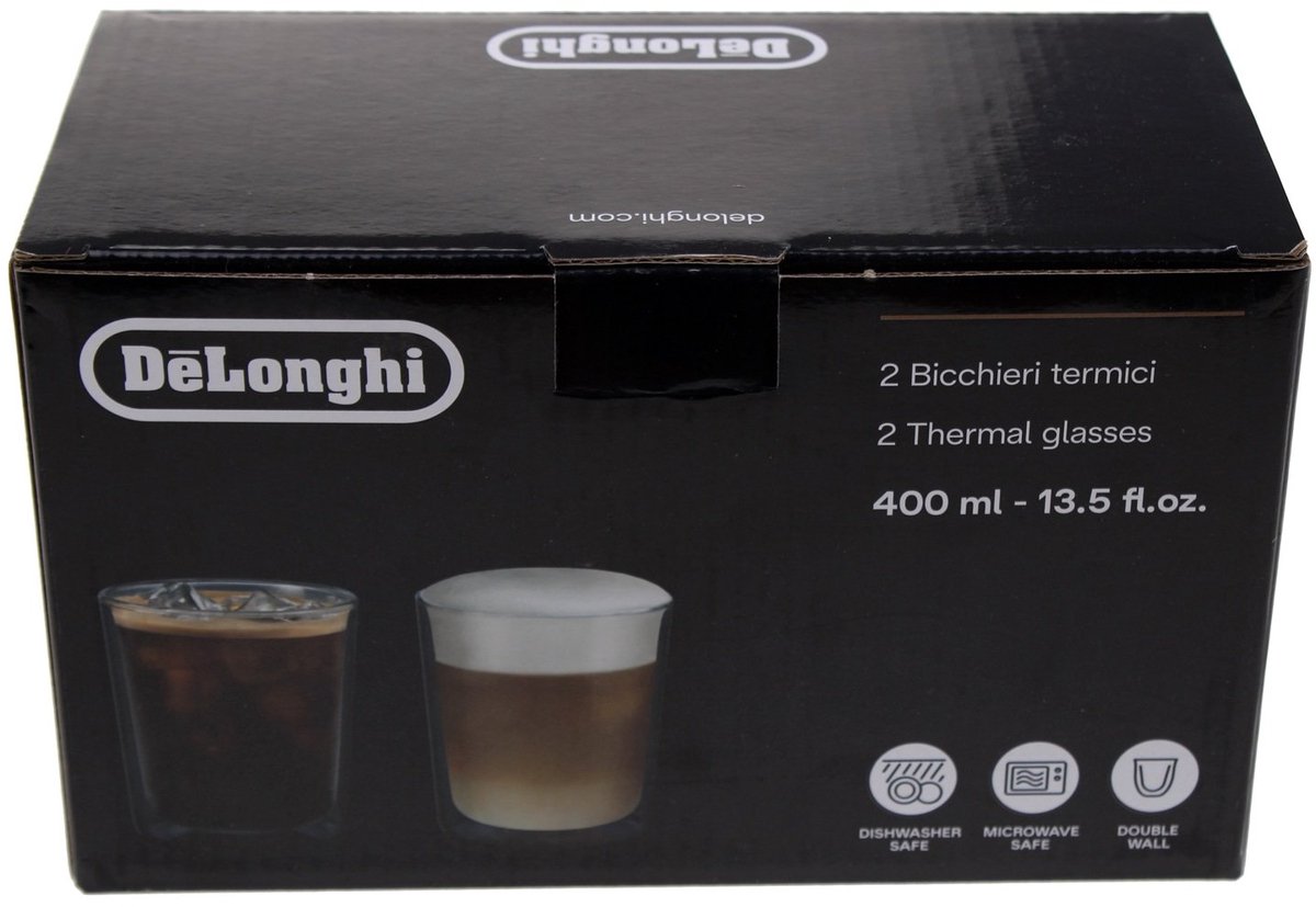 De'Longhi DLSC318 Lot de verres thermiques en verre à double paroi résistant en borosilicate