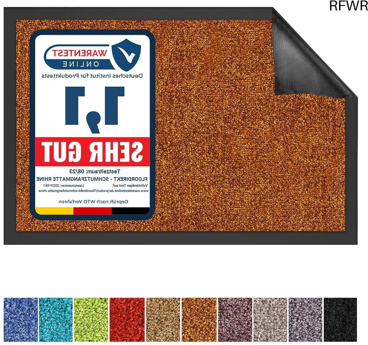 RFWR Vloermat met Antislip Achterkant | Wasbare Schoonloopmat | Bruin | 60 x 90 cm