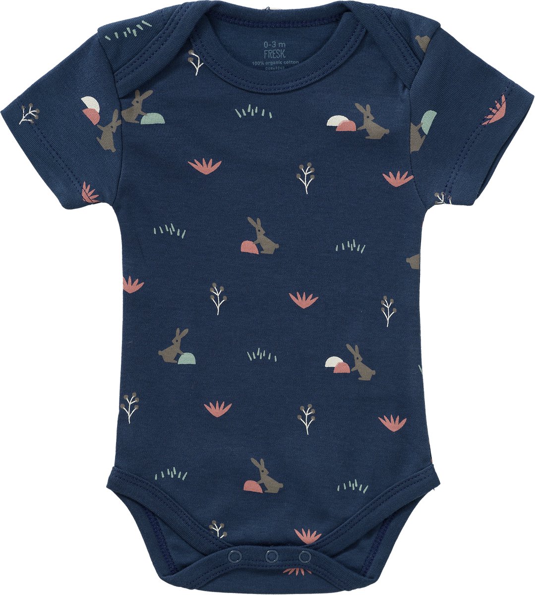 Fresk Romper met Korte Mouwen newborn - Babykleding - Biologisch Katoen - Donkerblauw - Rabbit Mood Indigo