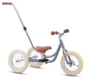 Køvapää Driewieler 2 in 1 Loopfiets - Driewieler met Duwstang - 1.5 t/m 4 jaar - Met Naamsticker - Driewieler - Loopfiets met duwstang - 12 inch - Grijs