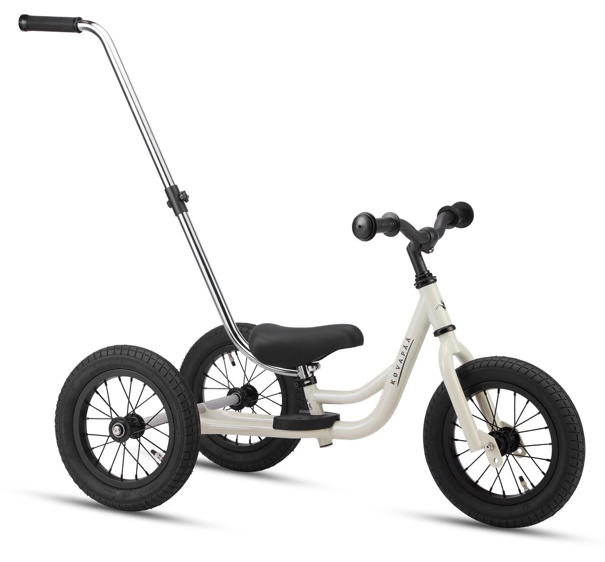 Køvapää Driewieler 2 in 1 Loopfiets - Driewieler met Duwstang - 1.5 t/m 4 jaar - Met Naamsticker - Driewieler - Loopfiets met duwstang - 12 inch - Krijt grijs