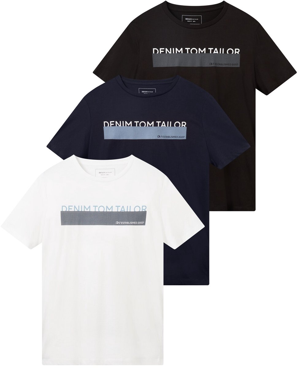 Tom Tailor Denim - T-shirt met print in een set van 3 - Maat XXL - Black