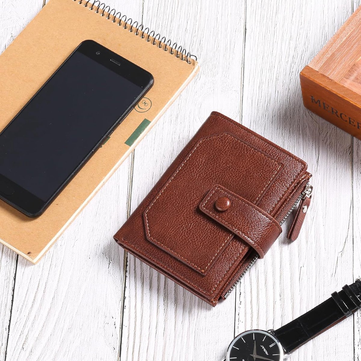 Travelambo Slanke portemonnee Voorzak Minimalistisch Leer RFID Blokkerend Medium Maat, Ch Koffie, M, Minimalistisch