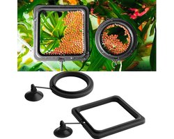 2 stuks - Drijvende voederring voor aquarium - zwart - rond 7,5 x 7,5 cm en vierkant 10 x 10 cm - Drijvende voederhulp voor visvoer - houdt het voer op één plaats en voorkomt waterverontreiniging
