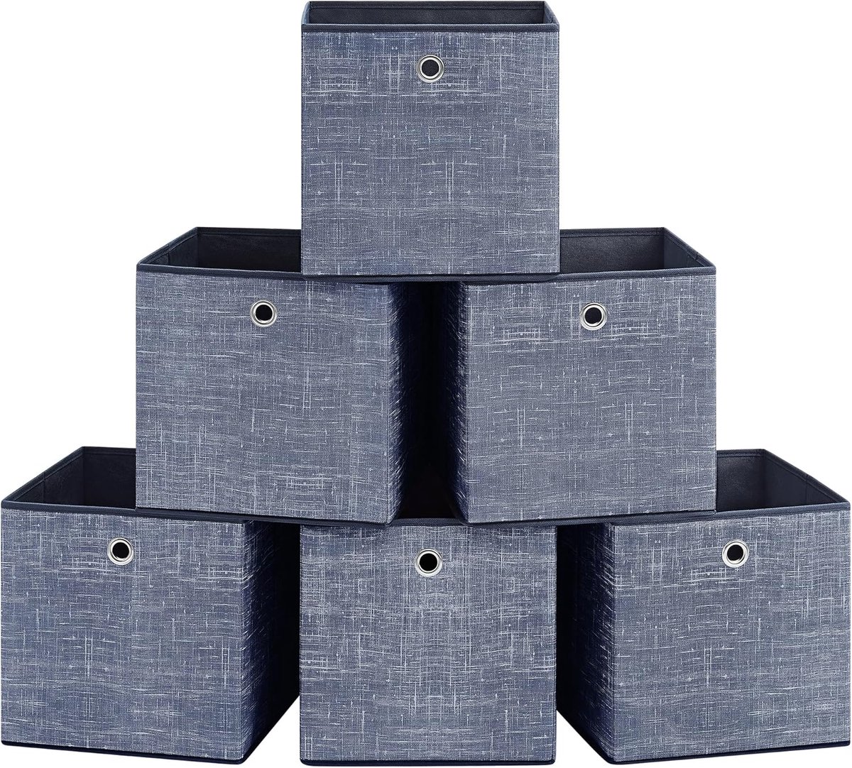 Famanu - Opbergdozen set van 6, stoffen kubusboxen met handvat 30x30x30 cm – mistblauw