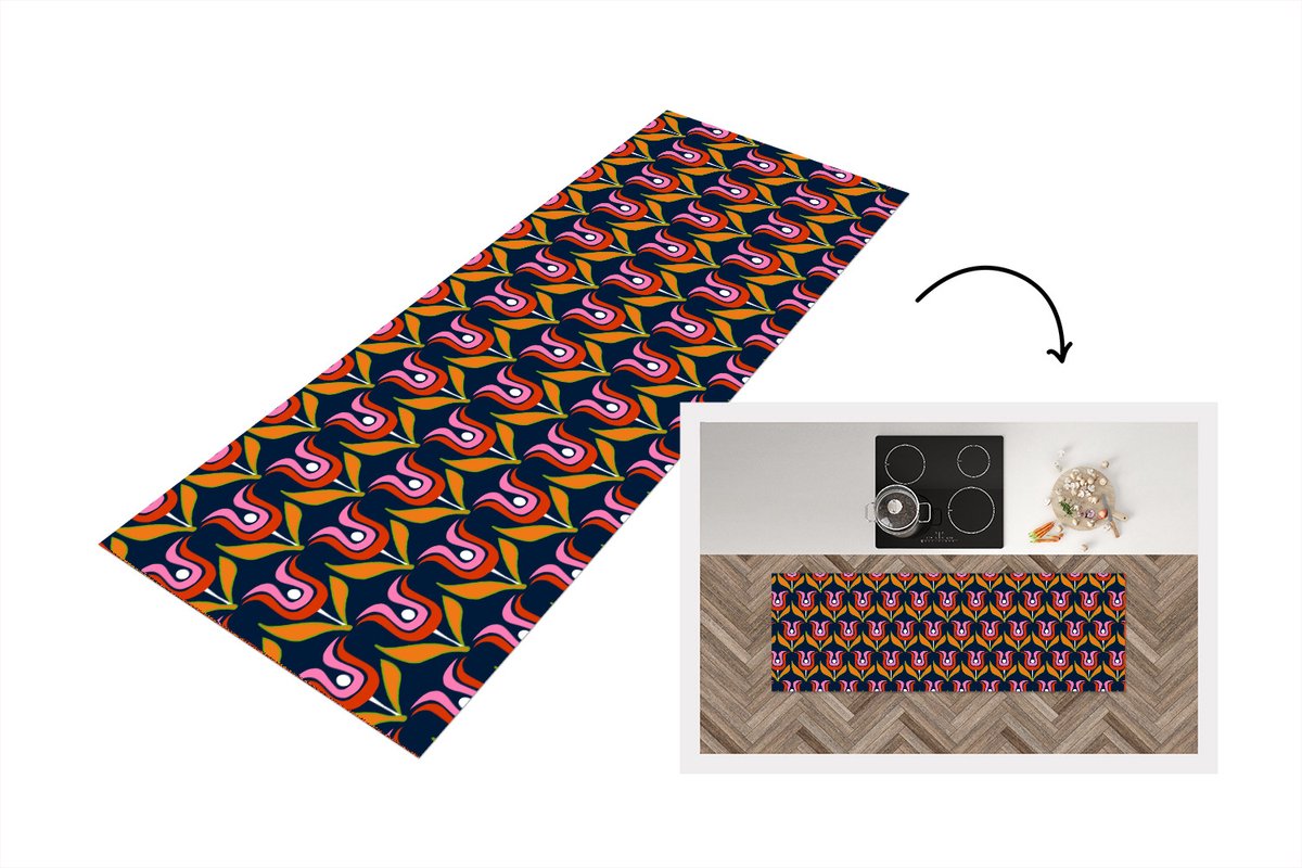 KitchenYeah Keukenloper 150x50 cm - Keukenmat vinyl Retro - Tulp - Abstract - Design - Keukenmatten loper - Keuken vloerkleed tapijt