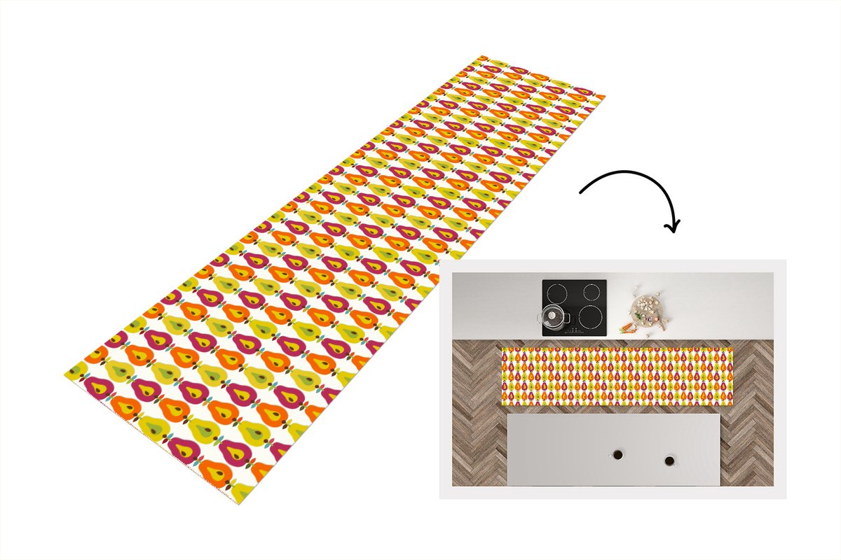 Keukenloper 240x60 cm - Keukenmat vinyl Retro - Design - Peer - Fruit - Keukenmatten loper