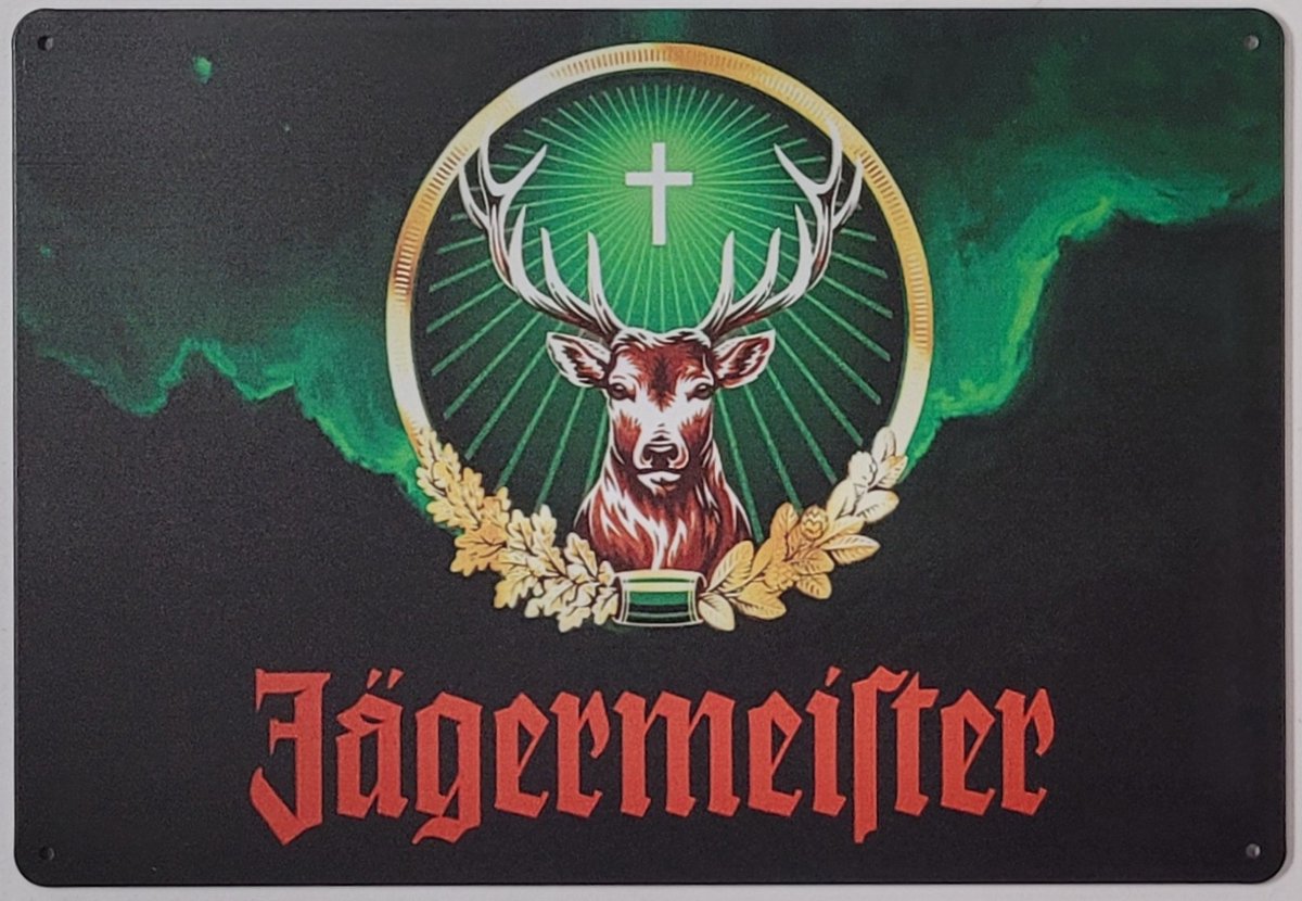 Jagermeister hert groen Reclamebord van metaal METALEN-WANDBORD - MUURPLAAT - VINTAGE - RETRO - HORECA- BORD-WANDDECORATIE -TEKSTBORD - DECORATIEBORD - RECLAMEPLAAT - WANDPLAAT - NOSTALGIE -CAFE- BAR -MANCAVE- KROEG- MAN CAVE