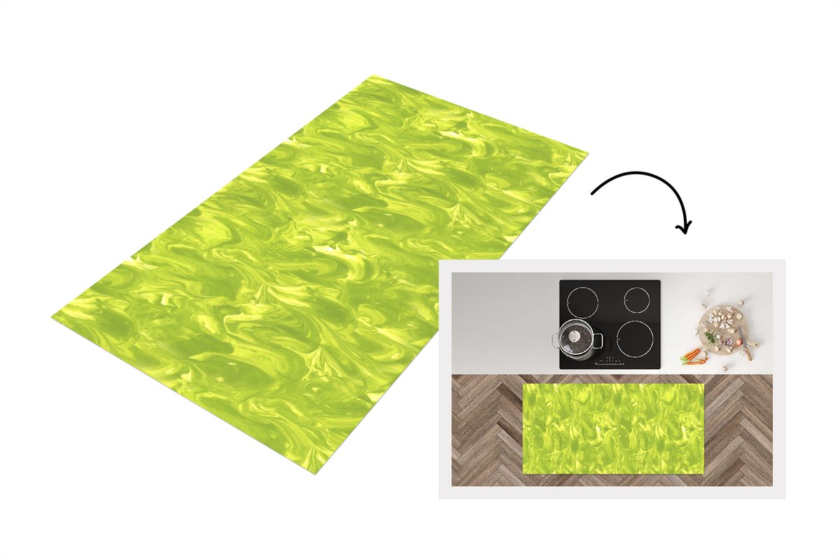 KitchenYeah Keukenloper 120x60 cm - Keukenmat vinyl Groen - Marmer print - Verf - Design - Keukenmatten loper - Keuken vloerkleed tapijt