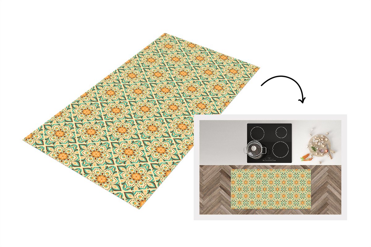 KitchenYeah Keukenloper 120x60 cm - Keukenmat vinyl Boho - Patronen - Mandala - Bloemen - Keukenmatten loper - Keuken vloerkleed tapijt