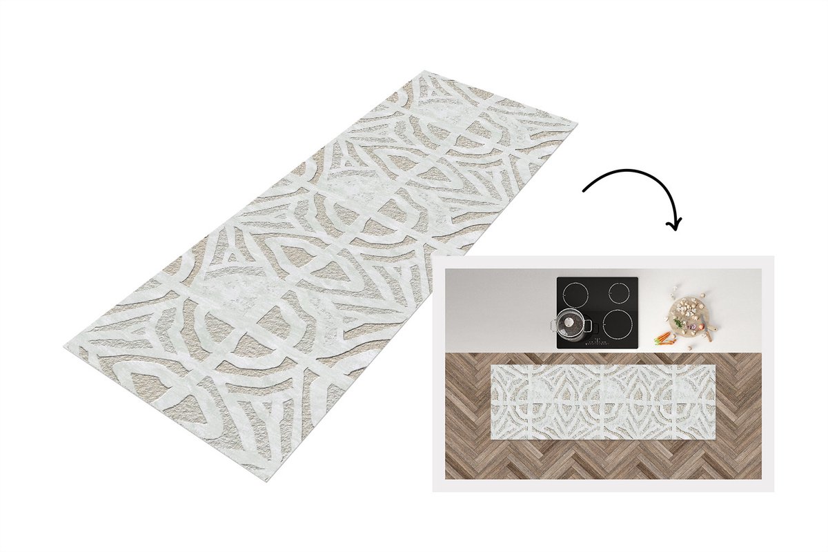KitchenYeah Keukenloper 150x50 cm - Keukenmat vinyl Steen - Gips - Patroon - Keukenmatten loper - Keuken vloerkleed tapijt Steen - Patroon