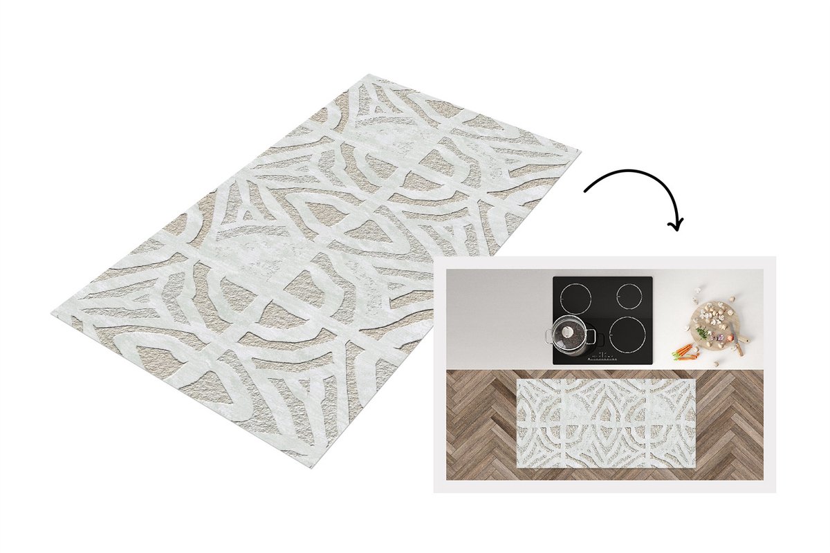 KitchenYeah Keukenloper 120x60 cm - Keukenmat vinyl Steen - Gips - Patroon - Keukenmatten loper - Keuken vloerkleed tapijt Steen - Patroon