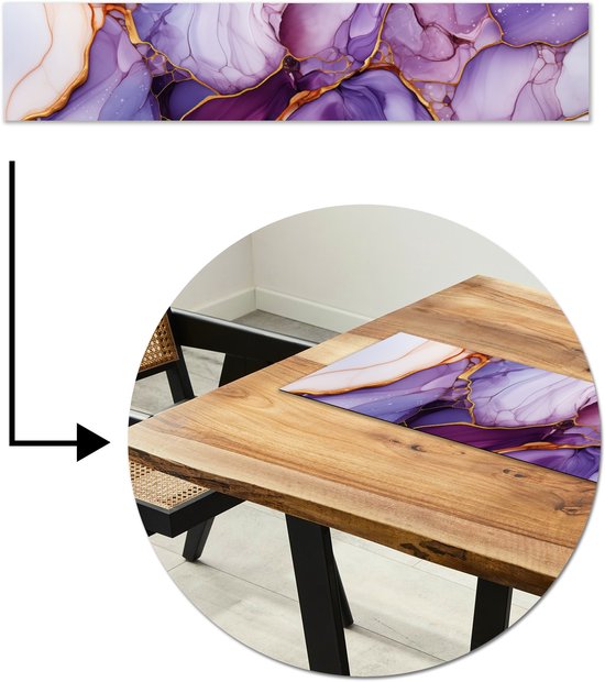 Chemin de table 150x30 cm - Set de table vinyle Marbre - Violet - Lilas - Goud - Décoration de table - Décoration de table - Décoration de Cuisine - Décoration de table