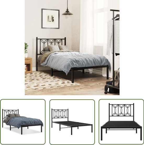 Bedframe met hoofdbord metaal zwart 200x200 cm | -nl
