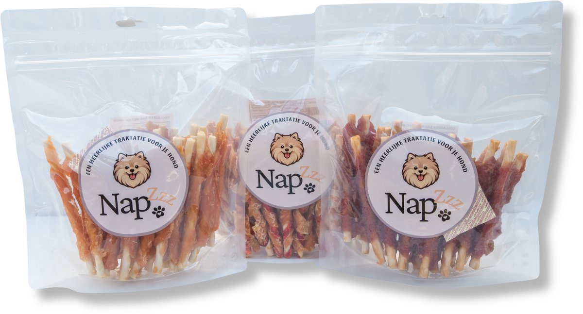 NapZZZ Hondensnack – Stick Combi – Twister | Collageen Kip | Collageen Eend