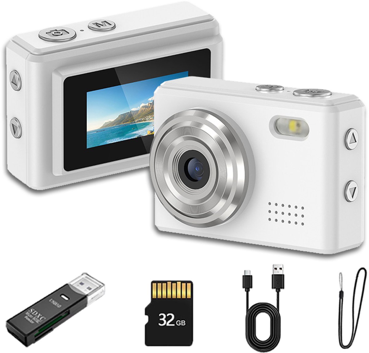Gloovon® - Digitale Camera - Mini Camera - 1080P - Fototoestel - Fotocamera Kinderen - Inclusief 32GB Micro-SD-kaart - Wit
