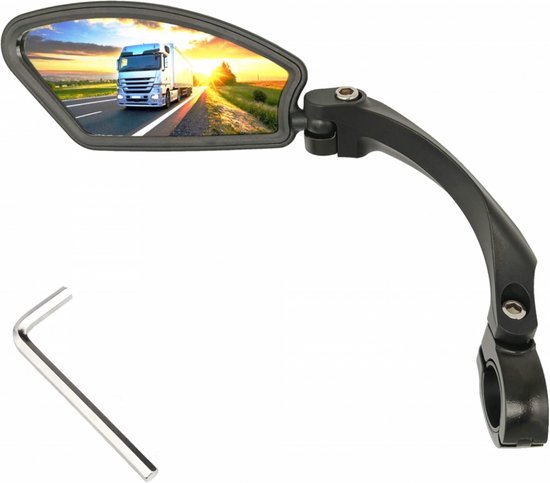 Fietsspiegel Ebike Achteruitkijkspiegel - lens stuur fietsspiegel - Fietsspiegel Links - veilige achteruitkijkspiegel voor fiets - krasbestendige glazen lens - verstelbare en draaibare veilige achteruitkijkspiegel - 360º Draaibaar - Zwart