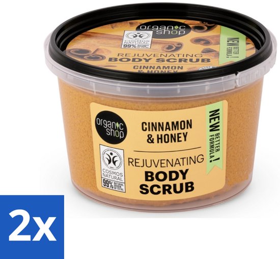 Organic Shop - Rejuvenating Body Scrub Cinnamon - Exfoliërend en Hydraterend - 250 ml - Voordeelverpakking - 2 stuks