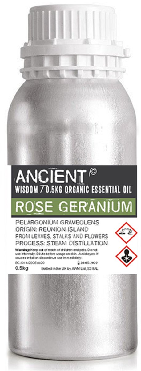 Biologische Etherische Geranium Olie 500ml - Essentiële Olie in Bulk - Essentiële Geraniumolie Ancient Wisdom - Aromatherapie