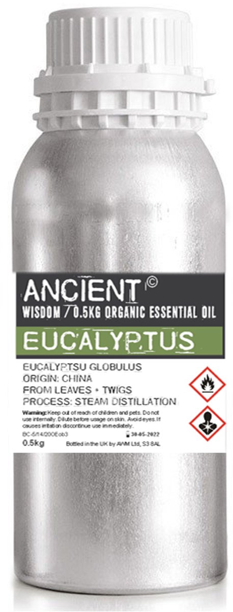 Biologische Etherische Eucalyptus Olie 500ml - Essentiële Olie in Bulk - Essentiële Eucalyptusolie Ancient Wisdom - Aromatherapie